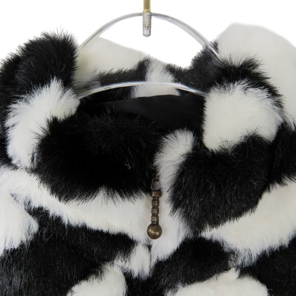 Kikit Vintage Vest Black & White Chevron Checkered Fuzzy Faux Fur Vest Medium - Picture 4 of 6